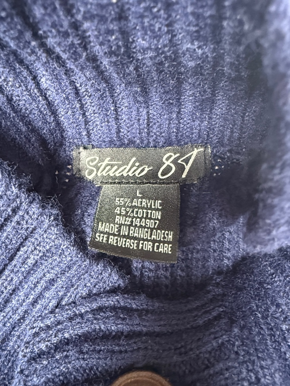Studio Navy Textured Button-Front Cardigan - Picture 2 of 7